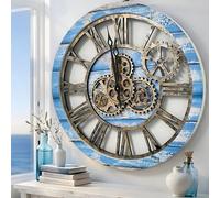 ImprovingLife The Original Real Moving Gear Horloge Murale Vintage Industrielle surdimensionnée Rustique Rustique (60 cm) Gris Carbone et Bronze (Bleu Océan)