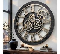 ImprovingLife The Original Real Moving Gear Horloge Murale Vintage Industrielle surdimensionnée Rustique Rustique (60 cm) Gris Carbone et Bronze (Vintage Noir)