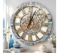 ImprovingLife The Original Real Moving Gear Horloge Murale Vintage Industrielle surdimensionnée Rustique Rustique (60 cm) Gris Carbone et Bronze (Aqua Vert)