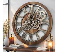 ImprovingLife The Original Real Moving Gear Horloge Murale Vintage Industrielle surdimensionnée Rustique Rustique (60 cm) Gris Carbone et Bronze (Vintage Marron)
