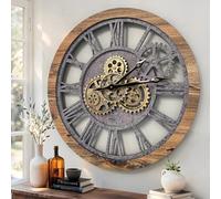 ImprovingLife The Original Real Moving Gear Horloge Murale Vintage Industrielle surdimensionnée Rustique Rustique (60 cm) Gris Carbone et Bronze (Bois et Pierre)
