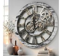 ImprovingLife The Original Real Moving Gear Horloge Murale Vintage Industrielle surdimensionnée Rustique Rustique (60 cm) Gris Carbone et Bronze (Gris et Blanc)