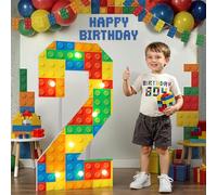 IMPRSV Décorations d'anniversaire en blocs de construction, numéros de chapiteau lumineux blanc chaud, 91 cm pour fête, panneau en mousse, blocs numérotés, décorations de toile de fond 2