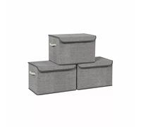 In And OutdoorMatch Boîtes de rangement Jett - Lot de 3 - boîtes en tissu - avec couvercle - poignées en coton - aspect lin - Gris
