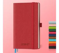 IN-LUXPRO Agenda 2026 2027: De poche Agenda Semainier et Carnet de Notes Petit A6(16,4x9,5cm)18 Mois Scolaire Planner(Du Juil.26 à Déc.27) - Couverture Rigide en PU Cuir, Papier 80g/m² Rouge