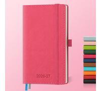 IN-LUXPRO Agenda 2026 2027: De poche Agenda Semainier et Carnet de Notes Petit A6(16,4x9,5cm)18 Mois Scolaire Planner(Du Juil.26 à Déc.27) - Couverture Rigide en PU Cuir, Papier 80g/m² Rouge rosé