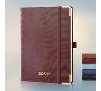 IN-LUXPRO Agenda 2026 2027: Haut de gamme Agenda Semainier et Carnet de Notes A5(21,9x16,2 cm)18 Mois Scolaire Horizontal Planner(Du Juil.26 à Déc.27), Couverture PU luxe brodée, Rouge bordeaux