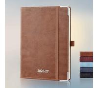 IN-LUXPRO Agenda 2026 2027: Haut de gamme Agenda Semainier et Carnet de Notes A5(21,9x16,2 cm)18 Mois Scolaire Horizontal Planner(Du Juil.26 à Déc.27), Couverture PU luxe brodée, Marron