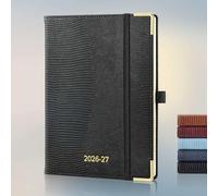 IN-LUXPRO Agenda 2026 2027: Haut de gamme Agenda Semainier et Carnet de Notes A5(21,9x16,2 cm)18 Mois Scolaire Vertical Planner(Du Juil.26 à Déc.27), Couverture PU luxe brodée, Noir