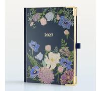 IN-LUXPRO Agenda 2027: Haut de gamme Agenda Semainier et Carnet de Notes | Vertical A5 (21,9 x 16,2 cm)12 Mois Planner (D'Jan 2027 à Déc 2027), Couverture Rigide, Motif Floral, Bleu