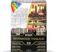 In Textu Livre de Coloriage Adulte Destination Thaïlande, Papier 200 g/m² | Reliure spirale, A4, qualité premium, 30 dessins, 300 modèles couleur, pour crayons et marqueurs Acrylique|Alcool|Eau