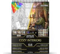 In Textu Livre de Coloriage Adulte Intérieurs Cosy, Papier 200 g/m² | Reliure spirale, A4, qualité premium, 30 dessins, 300 modèles couleur, pour crayons et marqueurs Acrylique|Alcool|Eau