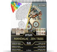 In Textu Livre de Coloriage Adulte Mandalas Arbres Zen, Papier 200 g/m² | Reliure spirale, A4, qualité premium, 30 dessins, 300 modèles couleur, pour crayons et marqueurs Acrylique|Alcool|Eau