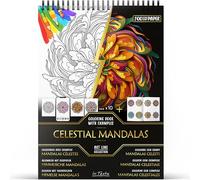 In Textu Livre de Coloriage Adulte Mandalas Célestes, Papier 200 g/m² | Reliure spirale, A4, qualité premium, 30 dessins, 300 modèles couleur, pour crayons et marqueurs Acrylique|Alcool|Eau
