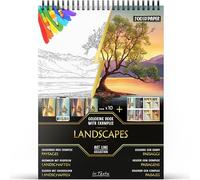 In Textu Livre de Coloriage Adulte Paysages, Papier 200 g/m² | Reliure spirale, A4, qualité premium, 30 dessins, 300 modèles couleur, pour crayons et marqueurs Acrylique|Alcool|Eau