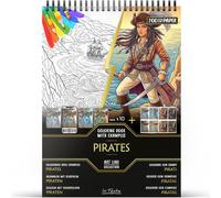 In Textu Livre de Coloriage Adulte Pirates, Papier 200 g/m² | Reliure spirale, A4, qualité premium, 30 dessins, 300 modèles couleur, pour crayons et marqueurs Acrylique|Alcool|Eau