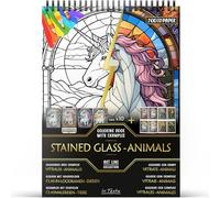 In Textu Livre de Coloriage Adulte Vitraux Animaux, Papier 200 g/m² | Reliure spirale, A4, qualité premium, 30 dessins, 300 modèles couleur, pour crayons et marqueurs Acrylique|Alcool|Eau