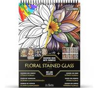 In Textu Livre de Coloriage Adulte Vitraux Floraux, Papier 200 g/m² | Reliure spirale, A4, qualité premium, 30 dessins, 300 modèles couleur, pour crayons et marqueurs Acrylique|Alcool|Eau