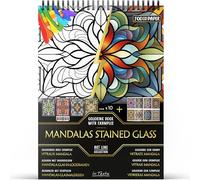 In Textu Livre de Coloriage Adulte Vitraux Mandala, Papier 200 g/m² | Reliure spirale, A4, qualité premium, 30 dessins, 300 modèles couleur, pour crayons et marqueurs Acrylique|Alcool|Eau