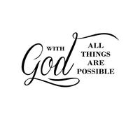 INCAUCA with God All Things are Possible Autocollants muraux religieux en vinyle, autocollants muraux en vinyle, mot de foi chrétienne, noir, 56 x 32 cm, typographique, moderne, imperméable, usage