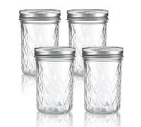 INCETUE Lot de 4 boîtes de rangement en verre transparent de 350 ml avec couvercle, petits bocaux à salade Mason à large goulot pour yaourt, céréales, fruits, collations, épices, sucre, café, bonbons,