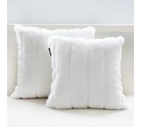 inchgrass Housses de Coussin Décoratif Blanc en Fausse Fourrure 45x45 cm - Lot de 2 Housses Luxe Duveteuses et Ultra Douces pour Canapé & Lit, Housses Déco Salon