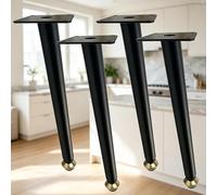 Inclinée Pieds Meuble DIY Coniques Noirs Remplacement Anciens Cuisine Bain | Acier Carbone, Réglable, Plaque, Antidérapant, Pour Armoire Canapé Table Basse Installation Simple Structure Stable Pied