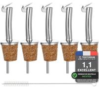 Incutex 5 Bouchon Verseur en Liège et 1 Brosse de Nettoyage, Becs Verseurs Réutilisable avec Clapet pour Bouteilles de Vin, d'huile, de Liqueur, de Vinaigre