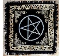 INDACORIFY Nappe de table d'autel pentagramme avec franges, alter, tarot, sorcellerie, tissu spirituel méditationnel, 45,7 x 45,7 cm (pentagramme doré et argenté)