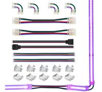 INDARUN Kit de connecteurs 5 broches 12 mm pour bande lumineuse LED COB RGBW en forme de L/transparent/femelle/prise mâle/double extrémité avec connecteur de fil/connecteurs à extrémité unique/fils