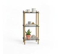 INDE MOBLEKIT | Étagère Verticale carrée à 3 Niveaux, métal et Bambou, 35 x 30 x 71 cm, idéale pour la Salle de Bain ou la Cuisine, Montage sans vis, Rangement pour Chaussures ou Autres Meubles.
