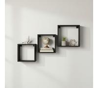 INDE MOBLEKIT | Lot de 3 étagères murales carrées Noires flottantes 25 x 20 x 15 cm, sans perçage, étagère Noire étroite et Moderne, étagères décoratives pour étagères murales et Petits espaces