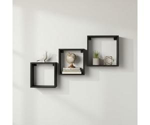 INDE MOBLEKIT | Lot de 3 étagères murales carrées Noires flottantes 25 x 20 x 15 cm, sans perçage, étagère Noire étroite et Moderne, étagères décoratives pour étagères murales et Petits espaces