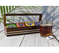 India House Boîte à thé en bois - Pour organisateur de sachets de thé Coffre à thé gravé avec 4 compartiments - Boîte de rangement pour thé - 29,2 x 8,9 x 10,2 cm