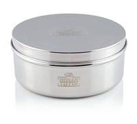 Indian-Tiffin Masala Dabba Récipient à épices hermétique - avec étiquettes et cuillère à épices (Grand (20cm), couvercle en acier, couvercles transparents sur les pots intérieurs)