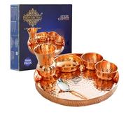 IndianArtVilla Lot de 8 thali/dîners traditionnels faits à la main en cuivre pur