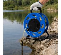Indicateur de Niveau d'Eau de Puits Profond 10-300 m, Instrument de Mesure du Niveau des Eaux Souterraines avec Sonde en Acier Inoxydable de 15 mm, Ruban Gradué en Acier, Alarme(Blue,200m)