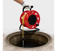 Indicateur de Niveau d'Eau de Puits Profond 10-300 m, Instrument de Mesure du Niveau des Eaux Souterraines avec Sonde en Acier Inoxydable de 15 mm, Ruban Gradué en Acier, Alarme(Red,100m)