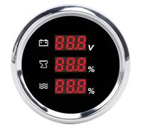 Indicateur de niveau d'eau numérique - Voltmètre 52 mm - Noir à bordure argentée - Rétroéclairage rouge pour bateau et camping-car