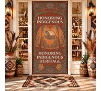 Indigenous Heritage Couvre-porte brodé imitation chemise 91,4 x 182,9 cm | Fond en terre cuite, panneau de porte d'entrée, motif aigle, bordure de vigne florale, citation du patrimoine culturel