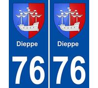 INDIGOS UG - 2 Autocollants pour plaques d'immatriculation - 76 Dieppe Blason Autocollant Plaque Stickers Ville 100x45 mm
