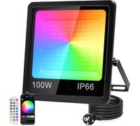 Indmird 100W Projecteur RGB Exterieur, Projecteurs Led Couleur avec Télécommande 2.4G et Bluetooth APP, Étanche IP66 Spot led Rgb Extérieur Pour Fête Jardin Halloween