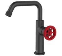 Indus mitigeur lavabo bas noir et poignée rouge Essebagno