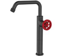 Indus mitigeur lavabo haut noir et poignée rouge Essebagno