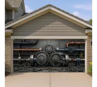 Industrial Gear - Couvre-porte de garage métallique vintage, décoration extérieure pour la maison, décoration de garage toute l'année, 397 x 180 cm
