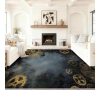 Industriel Tapis Lavable, Or Vieilli Noir Charbon Pièces Engrenage Crémaillère à Faible Poil Antidérapant Doux Tapis, pour la Chambre à Coucher, Le Bureau à Domicile, 120 x 170 cm