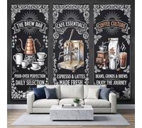 Industriel Vintage Papier Peint Panoramique 250L x 175H cm, Art sur Tableau Noir Café Ornement Volutes Fresque Murale Papier Peint - Intérieure Noir Poster Tableaux pour Salon Chambre à Coucher