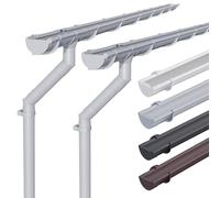 INEFA 2x Kit gouttière plastique, demi-ronde 100mm, 4m Gris | Gouttière et descente pluviale pour 2 pans de toit en PVC-U, abri de jardin et carport, accessoires inclus
