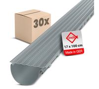 INEFA 30x Kit bande anti-feuilles 100cm, Ø100-160mm Gris plastique | Protection anti-feuilles pour gouttières demi-rondes, couverture de gouttière en polypropylène, protection de gouttière