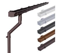 INEFA Lot de 2 gouttières PVC NW68 / 68 mm - gouttière carrée 4 m marron foncé - kit gouttière avec descente PVC-U pour abri de jardin - 2 côtés de toit